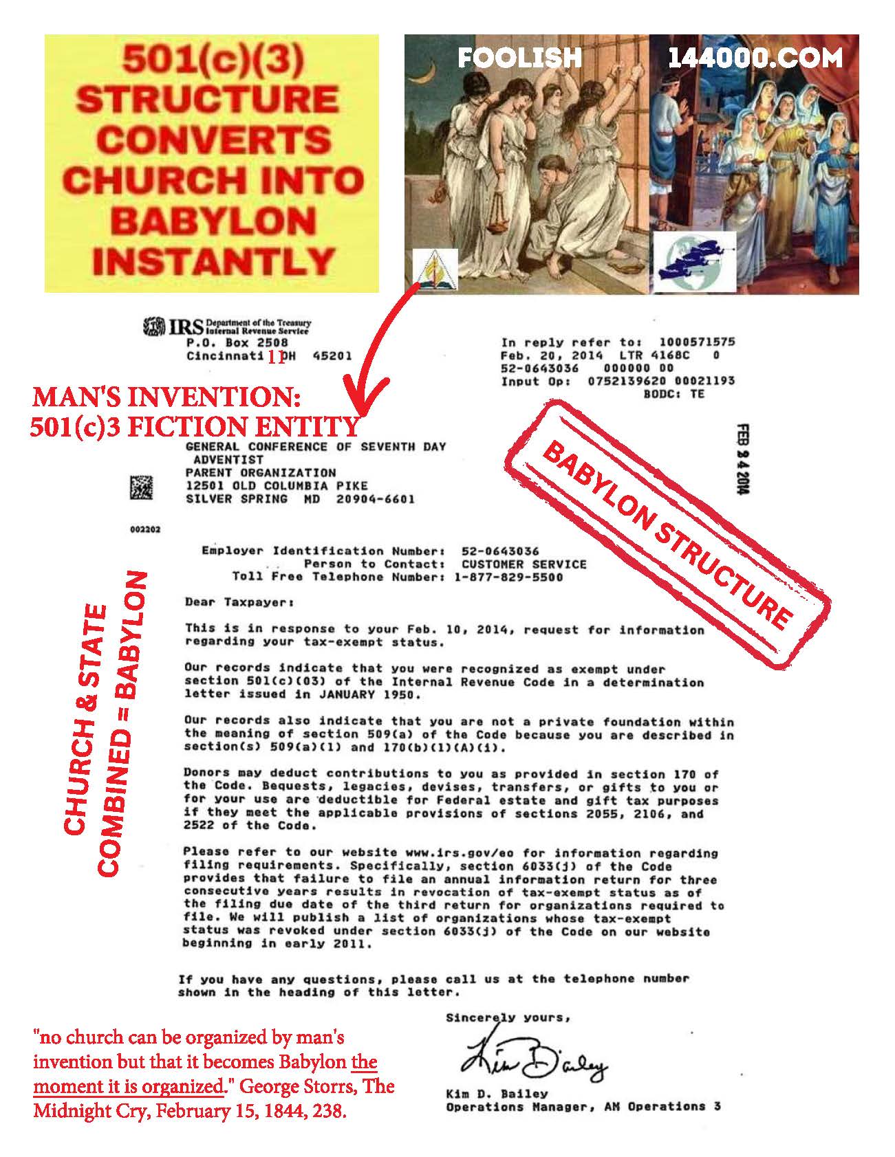 144000.com/platform — The 1904 GC-SDA Apostasy Exposed: How the General Conference Incorporated the Church, Formed a 501(c)(3) Entity, Rejected the 1841–1850 Platform, and Fulfilled the Image of the Beast Prophecy. Return to the True Foundation — The Present Truth Platform of the 144,000.