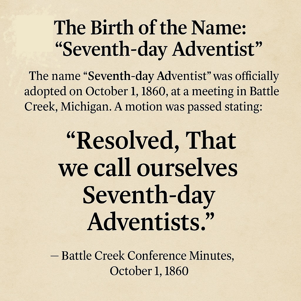 The Birth of the Name: 'Seventh-day Adventist' — Officially Adopted October 1, 1860 in Battle Creek, Michigan — Historic Conference Minutes Confirm the Vote and Origin