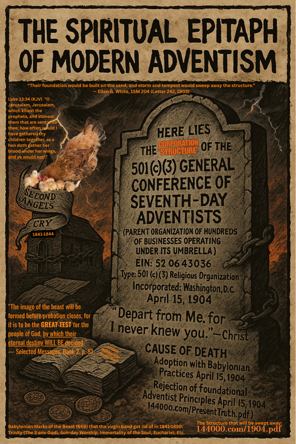 Escape the Image of the Papacy – GC-SDA Formed in 1904 by Merging Church and State into a Babylonian Corporate 501(c)(3) 501c3 Beast