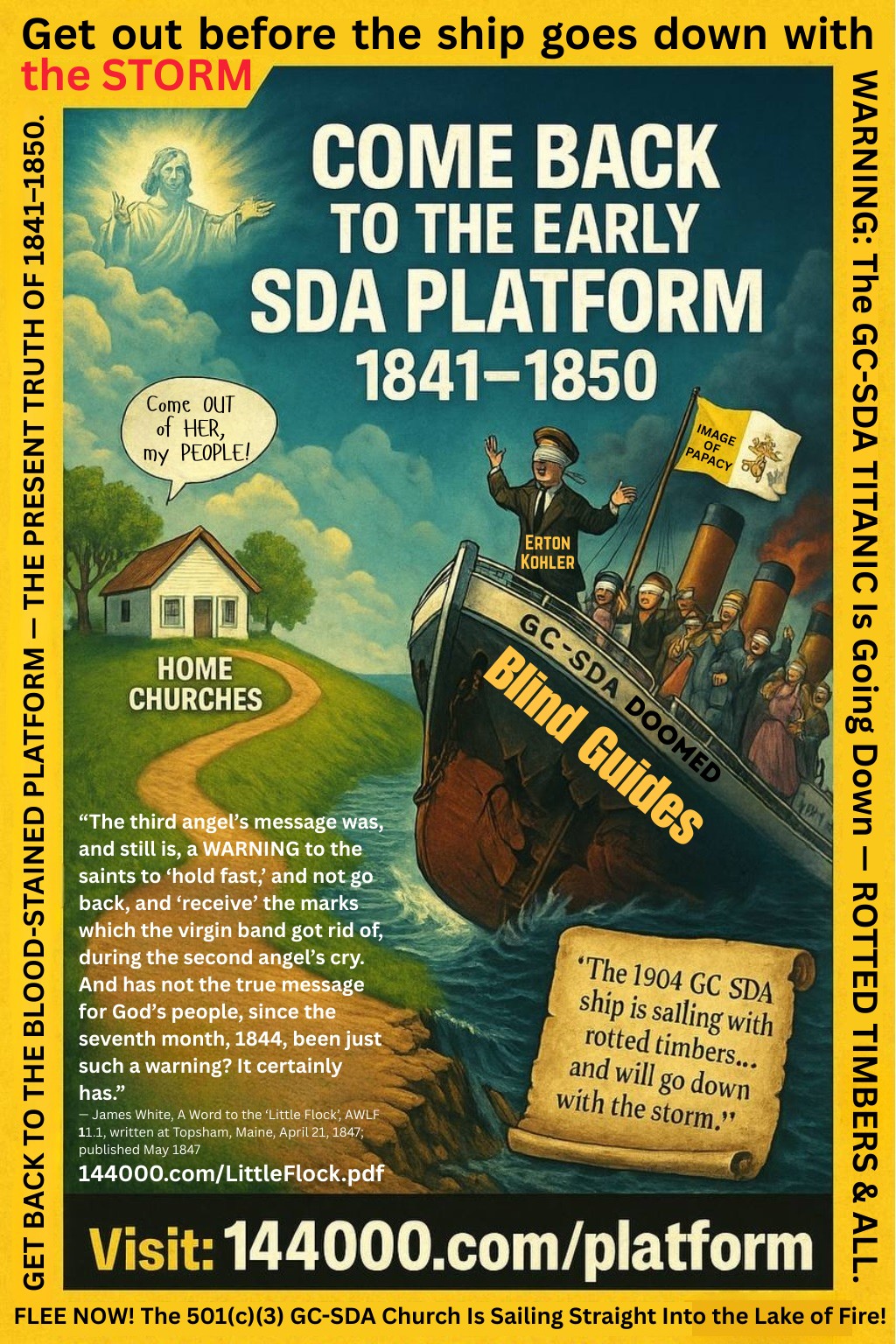 Escape the Apostate GC-SDA 501(c)(3) Ship and Return to the 1841–1850 SDA Platform — Wake Up Call to Flee Babylon