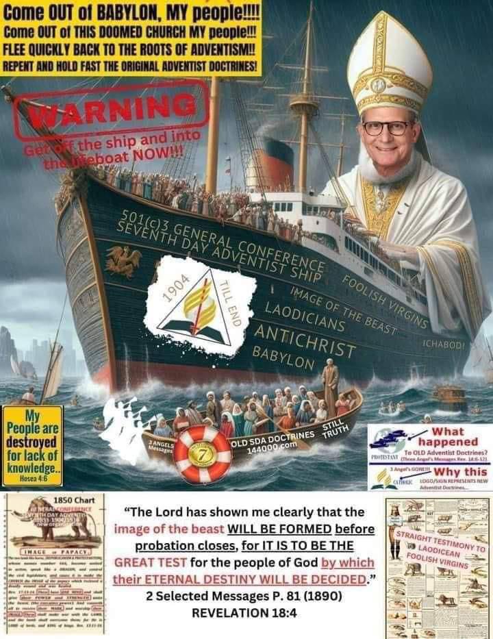 Stay with the ship, listing badly, don't be found outside with those who believe the truth setup in the beginning of Adventism!