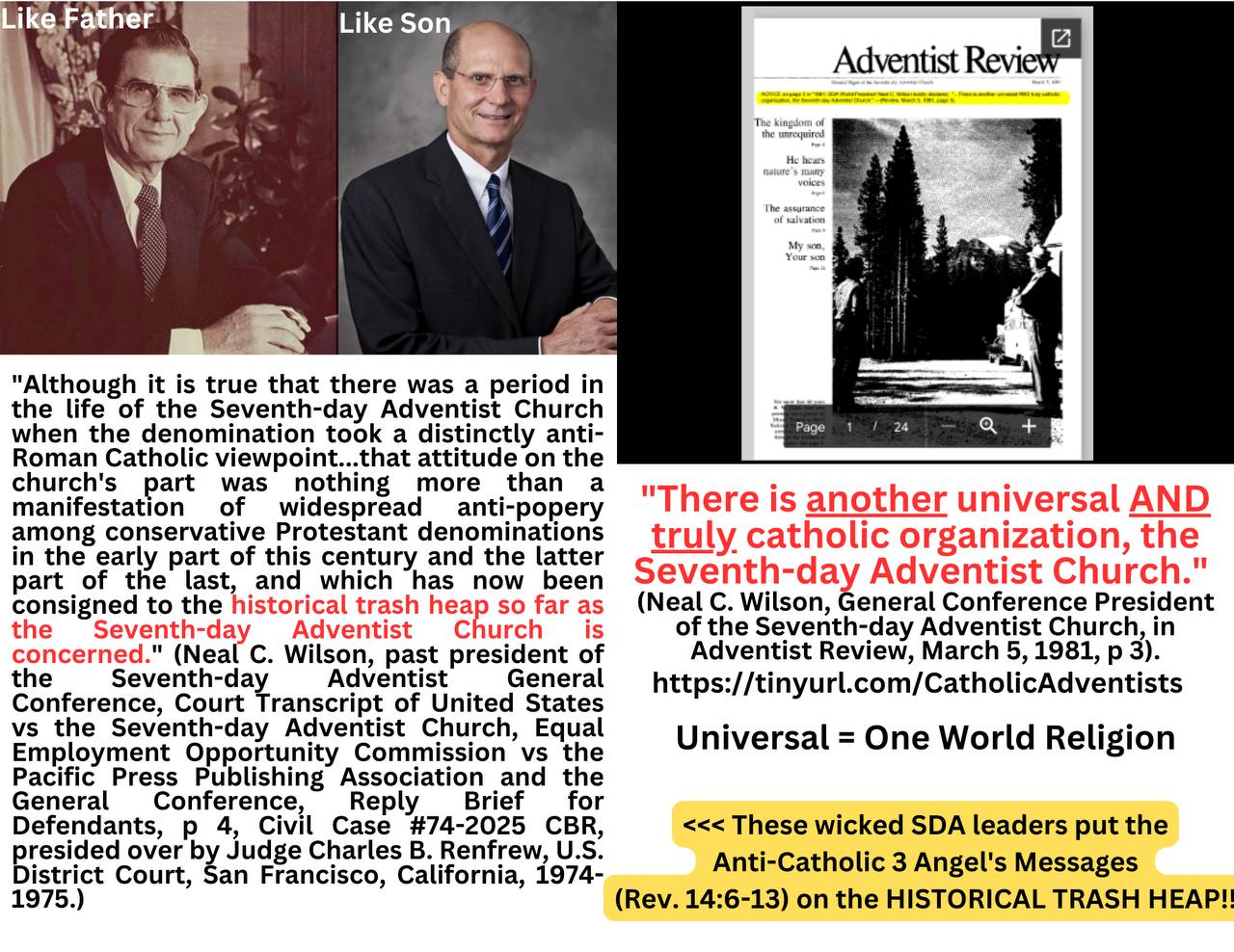 There is ANOTHER universal and TRULY CATHOLIC organization, the Seventh Day Adventist Church Neal C. Wilson 1981